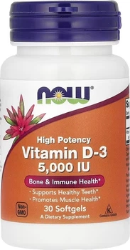 Витамин D3, 5000 МЕ Now Foods Vitamin D-3, High Potency 30 гелевых капсул (733739003744)