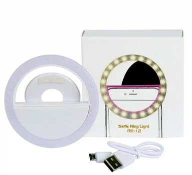 Светодиодное кольцо 3 Вт диаметр 8 см USB microUSB белое для смартфона Selfie Ring Light RK-12