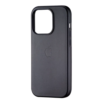 Чехол Leather Case с MagSafe для iPhone 14 Pro черный с защитой от брызг и кожзамом