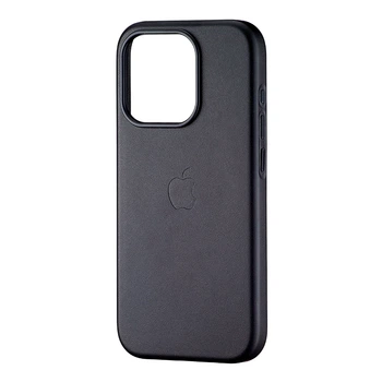 Чохол Leather Case з MagSafe для iPhone 15 Pro чорний із захистом від бризок та шкірозамінника