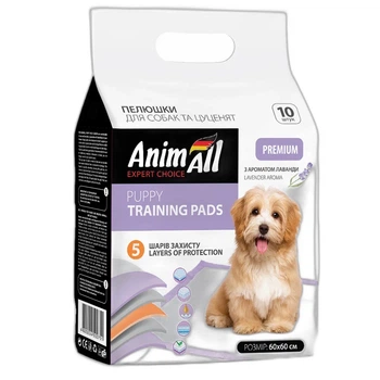 Одноразовые пеленки для собак с ароматом лаванды AnimAll Puppy Training Pads, 60×60 см, 10 шт