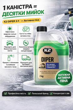 Активная пена K2 DIPER 2 л — бесконтактный концентрат для мойки автомобилей