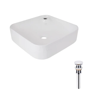 Комплект Qtap Stork: Раковина накладная квадратная 430x430x125 мм White + Донный клапан PU02