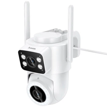 Камера відеоспостереження Hoco D9 PTZ, Full HD 2MP, WiFi 2.4G, IP65 День/ніч подвійна вулична для контролю широкої території Білий