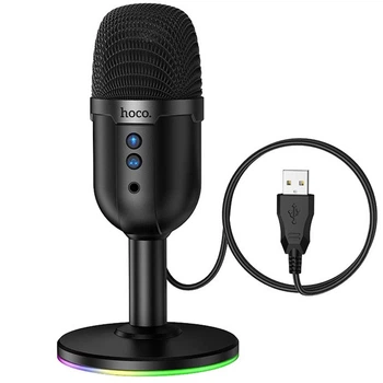 Мікрофон дротовий Hoco L25 Настільний USB 2.0/3.0 1.6m RGB-підсвітка для ПК/компьютера/ноутбуками Чорний