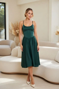 Нарядное изумрудное платье-миди с корсетом FashionYouWant M зеленый 43442072