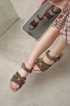 Женские босоножки PARADIZE SHOES из натуральной замши темно-бежевого цвета с застежкой липучка со стелькой Memory Foam 38 размер (стелька 24,5 см)