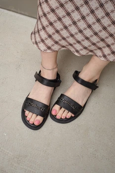Женские босоножки PARADIZE SHOES из натуральной кожи черного цвета с застежкой липучкой со стелькой Memory Foam 36 размер (стелька 23,3 см)