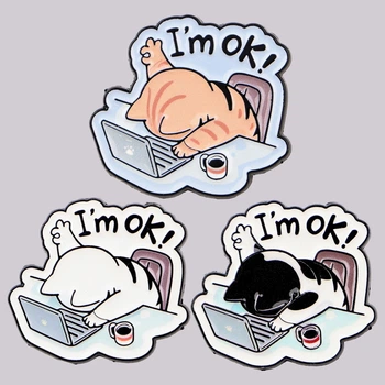 Піни з котом мемом “I’m OK” (Смішні коти / Meme Cat / Funny Cat) значок на рюкзак, одяг.