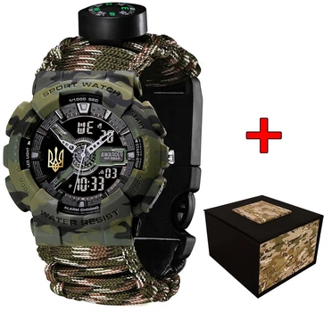 Годинник наручний Awarder 005 Тризуб золото Camo Green Паракордовий ремінець Camo Green
