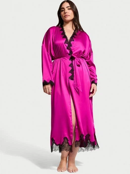 Халат Атласний Victoria's Secret Satin & Rose Lace Open-Back Long Robe XS/S Рожевий (29978109D)