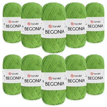 Упаковка YarnArt Begonia, Зеленый №6332, 10шт - турецкая пряжа 50 г / 169 м, 100% мерсеризованный хлопок для вязания летних изделий, ажурных