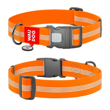 Ошейник для собак водостойкий WAUDOG Waterproof с QR паспортом, светоотражающий, пластиковый фастекс, оранжевый, размер XXL, 46-70 см 40 мм (25104)