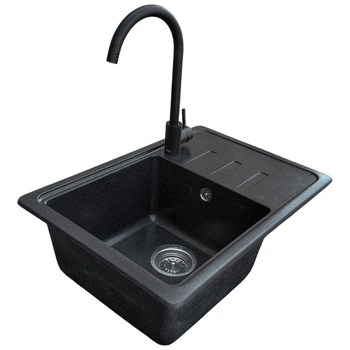 Мийка кухонна, гранітна, прямокутна Valetti 35R 62х43см Чорна + змішувач