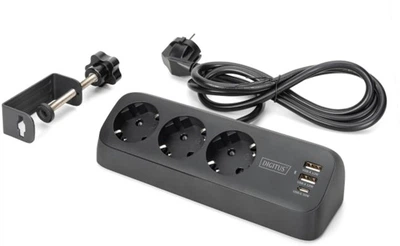 Мережевий подовжувач Digitus на 3 розетки з USB (2x USB-A + USB-C 30W), настільний, з кріпленням до столу, 1.5 м Black (DA-70625)