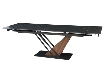 Стол FERNANDO CERAMIC 180(240)*90 черный мат/темный орех Intarsio