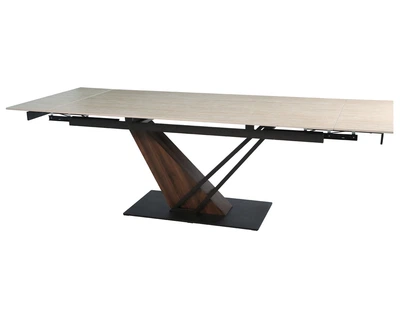 Стол FERNANDO CERAMIC 180(240)*90 травертин мат/тёмный орех Intarsio