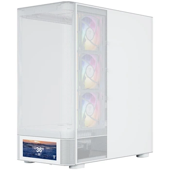 Корпус Modecom VOLCANO AQ500 ARGB MIDI FRONT LCD 6,2”, 4x120mm fans WHITE без БЖ ATX
