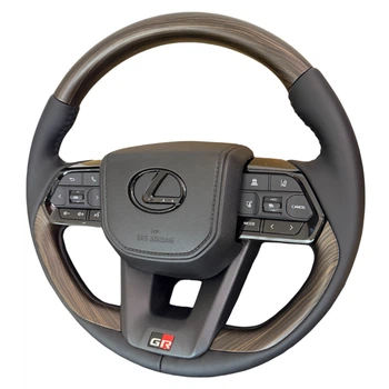 Руль для Lexus LX570, GX460. GR. С подогревом. Коричневое дерево. Черный логотип. В сборе.