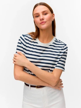 Футболка хлопковая женская Vero Moda 10336075 XS Snow White/Moni Navy Blazer (5715871669687)
