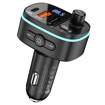 АЗУ с FM модулером HOCO E62 Fast PD20W+QC3.0 car BT FM transmitter Black