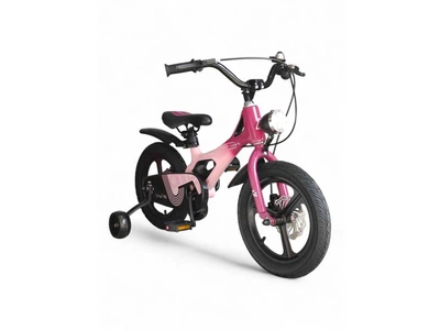 Детский велосипед 14" Antule Pro QK-009-14 от 3 лет магниевая рама дисковые тормоза надувные колеса дополнительные колесики фонарь + колокольчик легкий детский велосипед, розовый