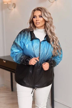 Ветровка женская полубатальная бирюзового цвета с принтом Fashion размер 48-50 (213202)