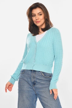 Кофта женская на пуговицах бирюзового цвета Fashion размер 42-44 (212867)