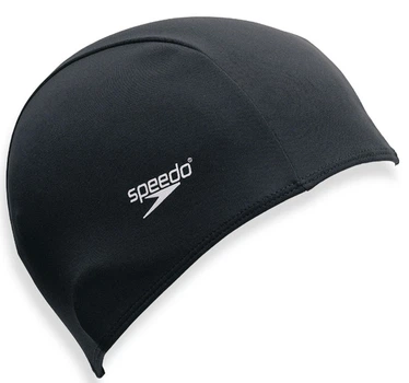 Шапка для плавания Speedo черная полиэстер унисекс легкая текстильная шапочка для тренировок и спорта