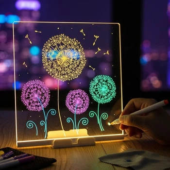 Прозрачная LED доска-ночник для заметок и рисования PG company 20х20 см USB