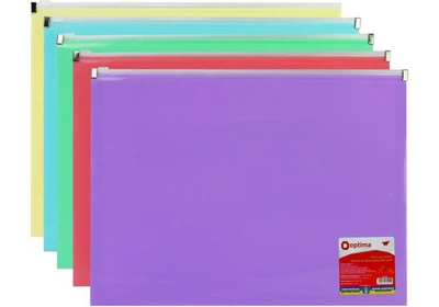 Папка пластиковая А4 Optima на молнии zip-lock, пастельная, ассорти, O35545
