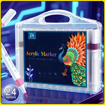 Набір акрилових маркерів 24 кольори Acrylic Marker MAP-03 для малювання на будь-яких поверхнях у кейсі