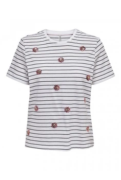 Футболка ONLKITA REG S/S LEFLEUR TOP BOX JRS 15254498-Bright White-Stripes:BLACK + PRINT FLOWER ONLY 15254498-BRIGHT WHITE-STR S