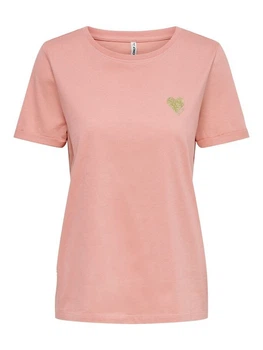 Футболка ONLKITA S/S LOGO TOP NOOS 15244714-Rosette-Print:GOLD GLITTER HEART ONLY L Розовий 15244714-ROSETTE-PRINT:GO S