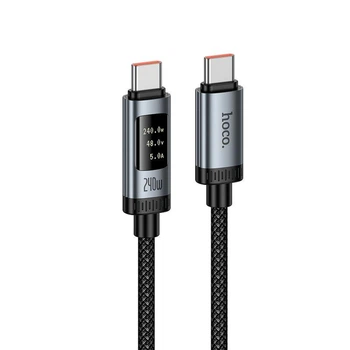 USB-кабель Type-C на Type-C HOCO U148 Lord для швидкого заряджання з дисплеєм (1.2m, 240W, 5A). Black
