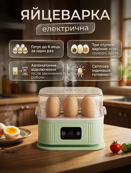 Яйцеварка електрична на 6 яєць з автоматичним вимкненням A-Plus 200Вт
