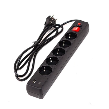Фільтр мережевий GTL EU05FK, 5 розеток, 3 м, Black, 1xType-C / 1xUSB (GTL-XH-EU05FK-3B)