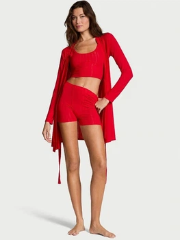 Пижама (халат + майка + шорты) женская Victoria's Secret 451024573 S Красная (1159860201)