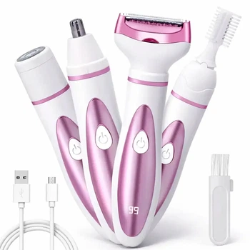 Триммер женский аккумуляторный 5 Вт 4 насадки USB Geemy GM-3161 белый с розовым для эпиляции и бритья