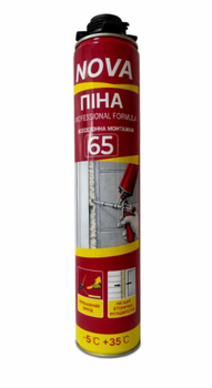 Пена монтажная профессиональная PRO NOVA 65, 860 мл, под пистолет, высокий выход до 65 л, всесезонная