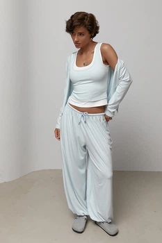 Костюм з кардигану, майки та штанів - алладинів Lurex Блакитний One Size (87900)
