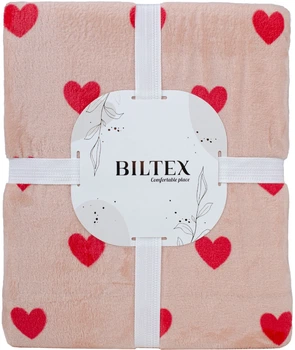 Плед Biltex Flannel бежевий з принтом Sweet Hearths Полуторний 150х200 см (4820298414008)