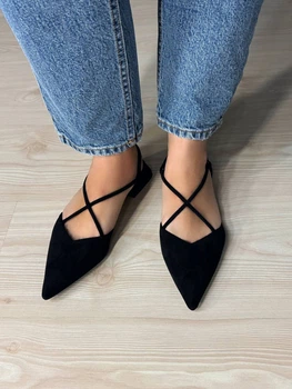 Туфли женские Meideli 2806-1 slingback лодочки с перекрестными ремешками 40 черные