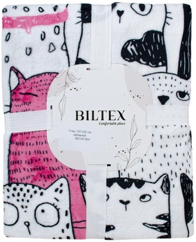 Плед Biltex Flannel белый с принтом Meow Mix Евро 200х220 см (4820298414046)