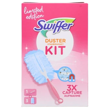 Щітка-магніт з 3 запасками від пилу для сухого прибирання Swiffer Duster Staubmagnet Kit Pink Limited Edition