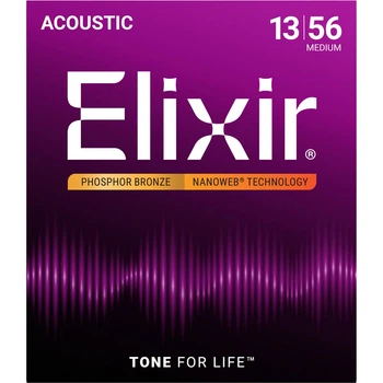 Струны Elixir 16102 Nanoweb Phosphor Bronze 13-56 Medium