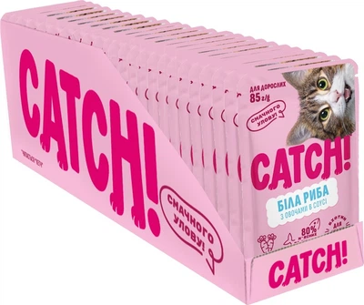 Корм влажный Catch! для взрослых кошек с белой рыбой и овощами в соусе 24 шт х 85 г (2700000066973)