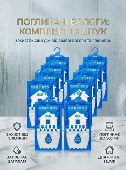 Поглинач вологи підвісний 500мл комплект 10шт від вологи та плісняви MZ вологопоглинач підвісний (PVP-10122)