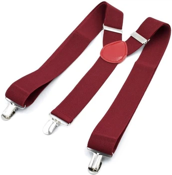 Подтяжки унисекс стрейч Y-образные классические регулируемые с зажимами никель 3,5 см темно-красные 64598