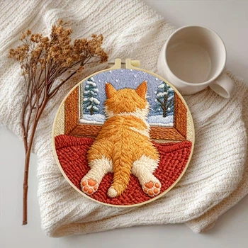 DIY набор для ручной вышивки с котиком - декор для дома, 20×20 см